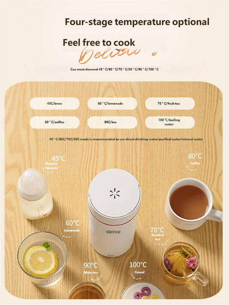 HOMEFISH 450ML Electric Kettles Portable Tea Coffee Kettle Travel Boil Water Thermal Cup Anti-Scald Water Bottle English Menu
