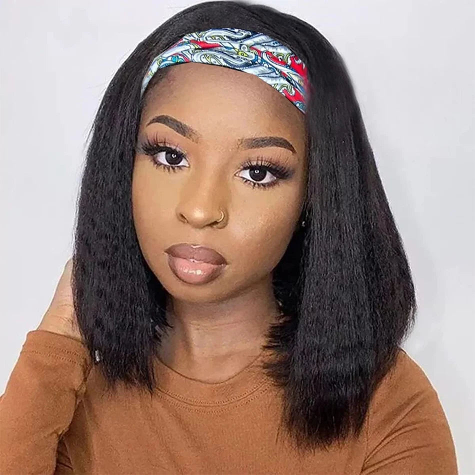 Kinky Straight Short Bob Headband Wig For Women Brazilian Remy 100% Human Hair 250% Cheap Full Machine Made Headband Half Wig