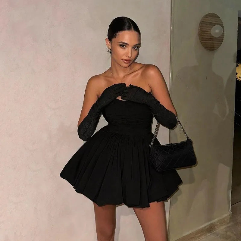 2025 Luxurious Women Hepburn Corset Party Dress Elegant Off Shoulder Folds Gala Celebrity Mini Dress Sexy Cocktail Dress Gown
