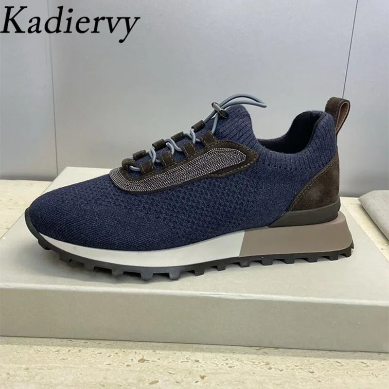 Casual Sneakers Women Round Toe Patchwork Outdoors Running Shoes Cosy Walking Shoes String Bead Lace Up Flat Sports Shoes Woman