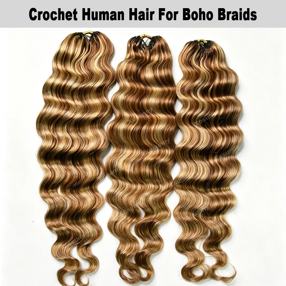 27/30/613 Mix Color Blend Loose Deep Wave Feather Crochet Human Hair Extensions Pre Separated Knotless Boho Braids Miracle Knots