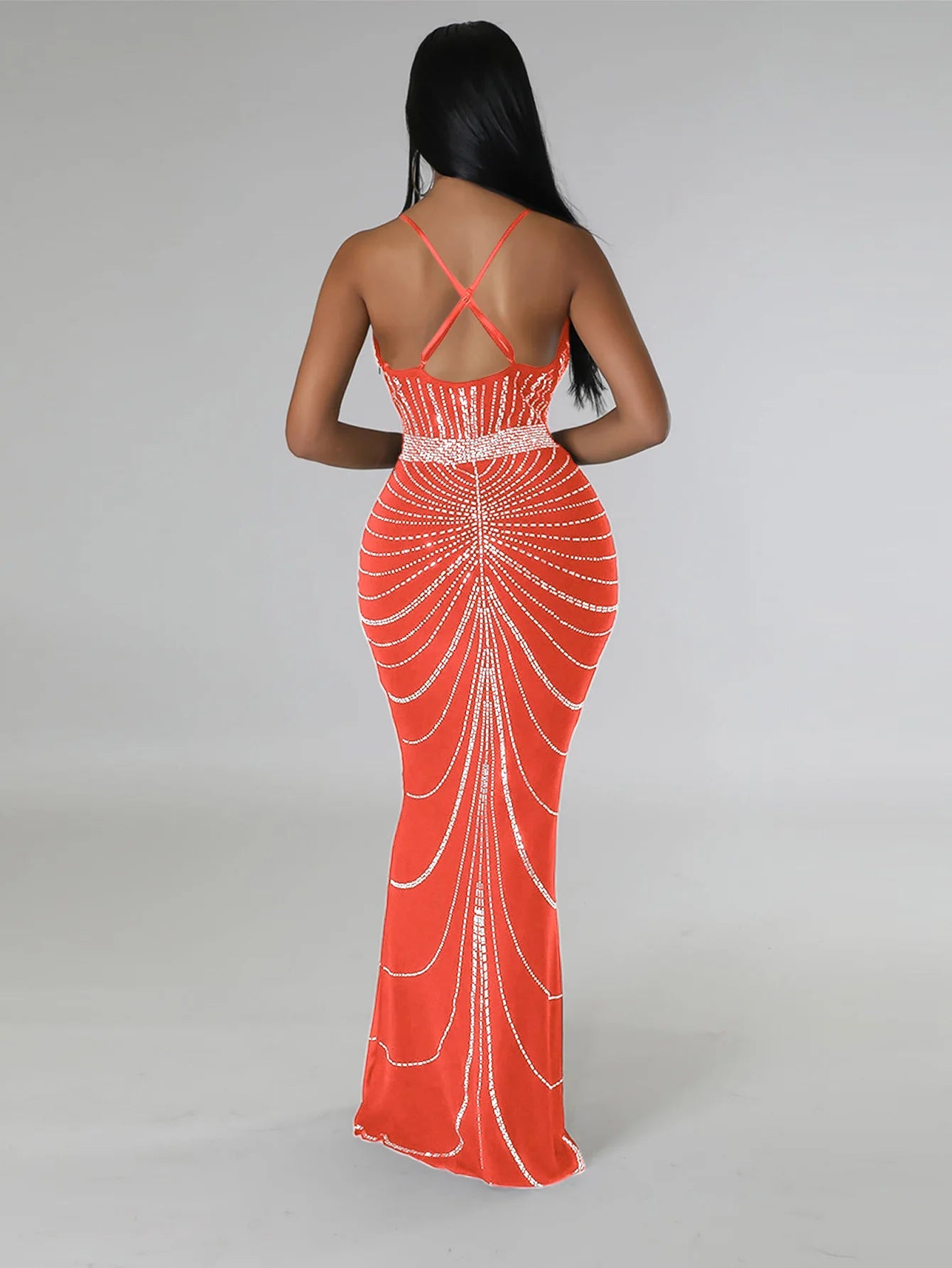 Sparkling Solid Color Hot Diamond Sheer Mesh Long Skirt, Elegant and Luxurious Spring Women's Cocktail Dress, Celebrity Clothing