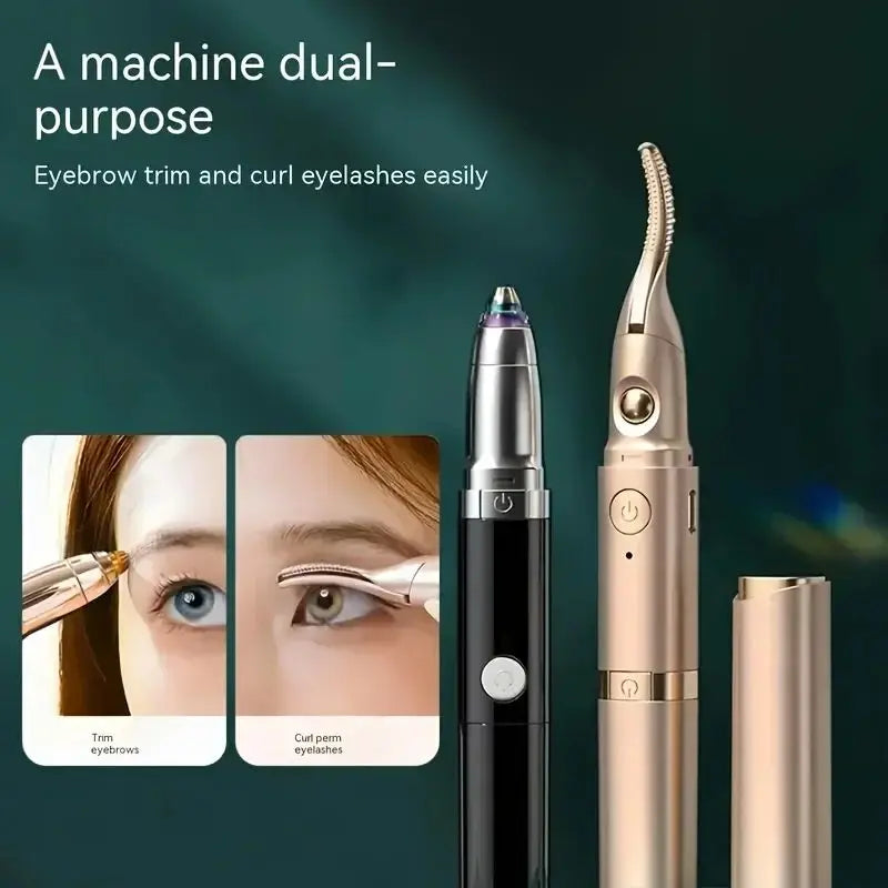 Dual-Thermo Beauty Device - Smart Lash Curler with 3D Micro-Trimming & Facial Hair Removal