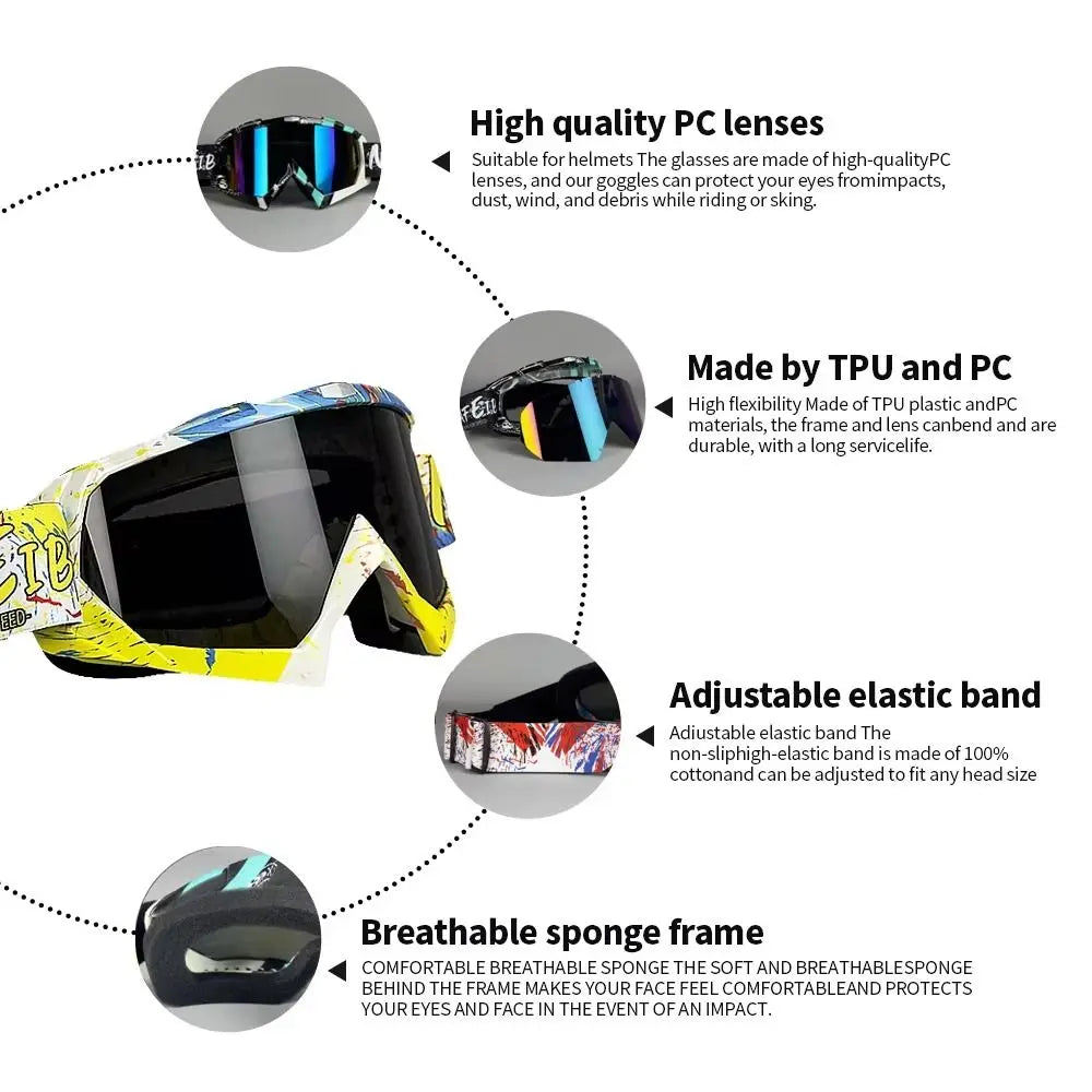 Motocross Dustproof ATV Goggles Mountain Biking MX Riding Ski Glasses UV400 Anti-sand Motorcycle Glasses Men Women