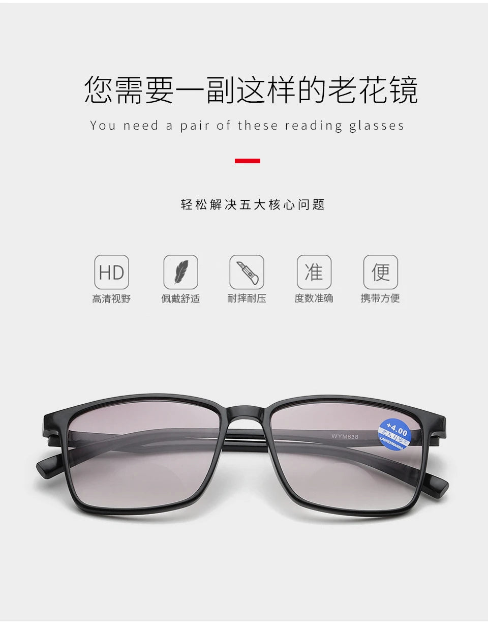 Intelligent Multifocal Progressive Reading Glasses for Men Women Near and Dual-Use Automatic Adjustment Eyewear +100 +150 +200