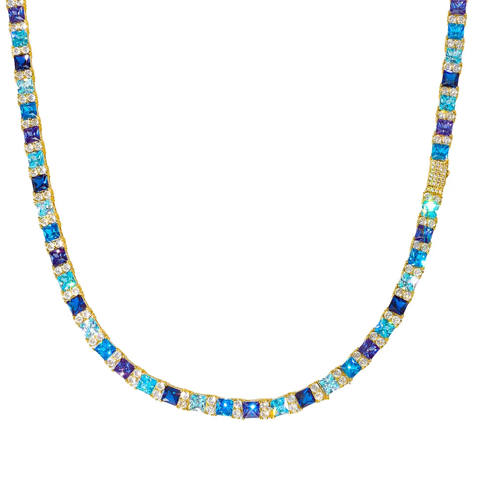 Hip Hop Iced Out Jewelry New 7MM Wide Inlaid Colorful Zircon Necklace Bracelet Fashionable Luxury Personalized Gift
