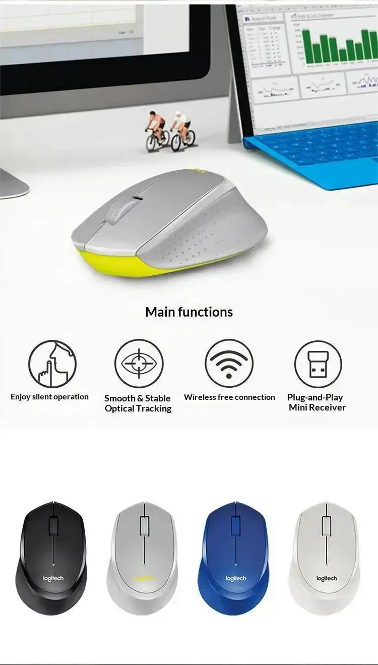 Logitech M330 Silent Plus Wireless Mouse 2.4G USB Receiver Ergonomic Shape Gentle Soft for Desktop Office Laptop Desk