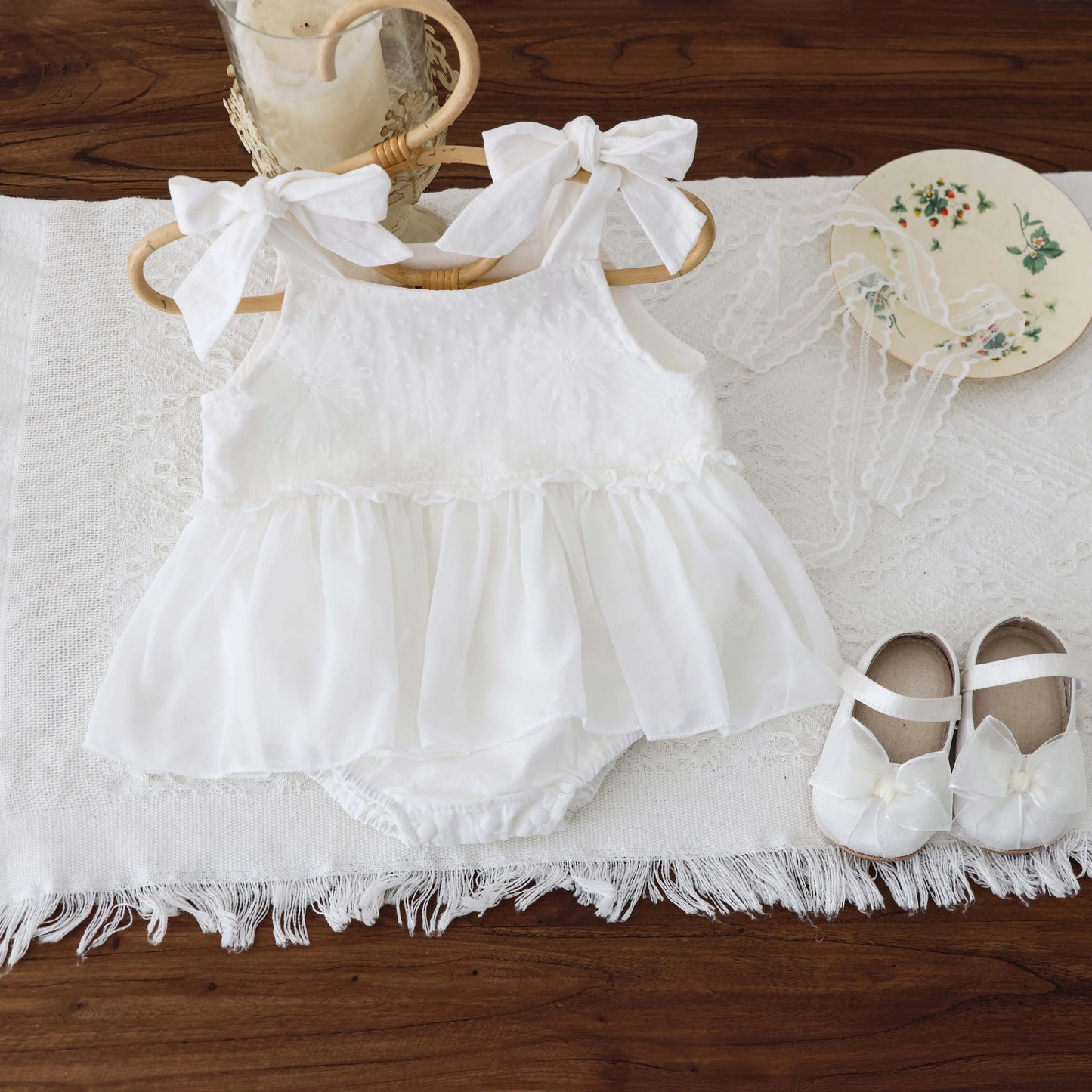 Baby Summer Bow Sling dress Baby Girl Sweet Cute Thin Embroidered Sleeveless Jetsuit