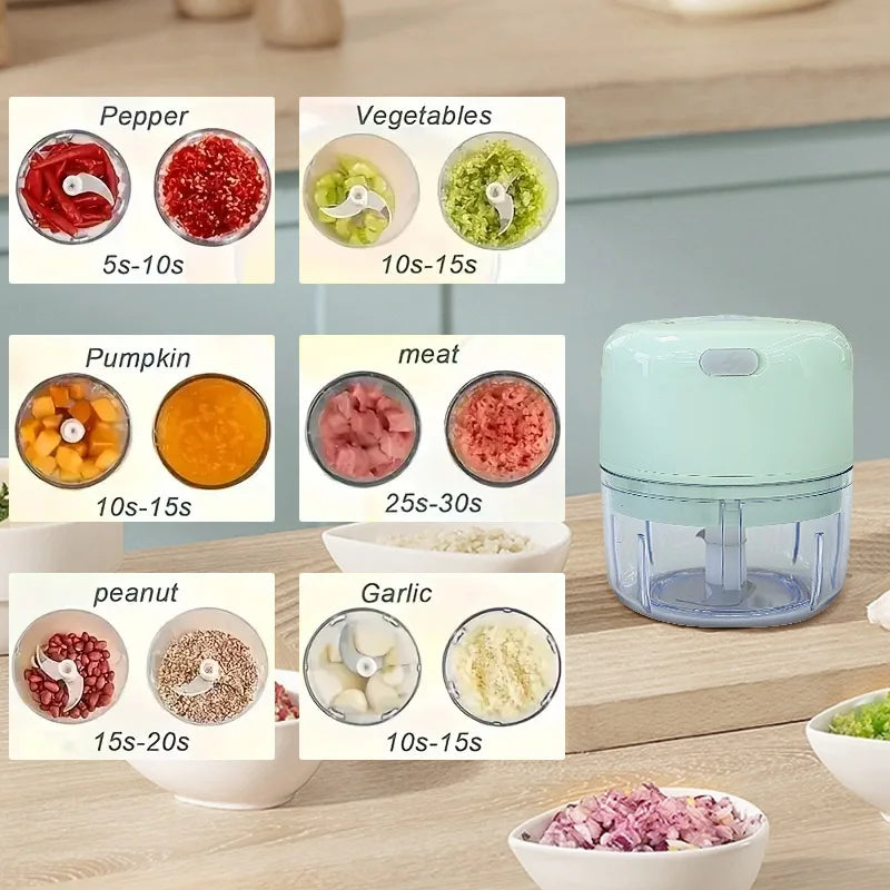250ml mini rechargeable garlic chopper and meat grinder, durable and sturdy, suitable for grinding garlic, chili, onions, ground meat, nuts, and more
