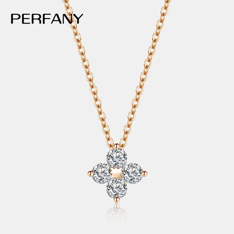 PERFANY All Moissanite Necklace for Women S925 Pure Silver Classic Clover Laboratory Diamond Pendant Fashion Jewelry