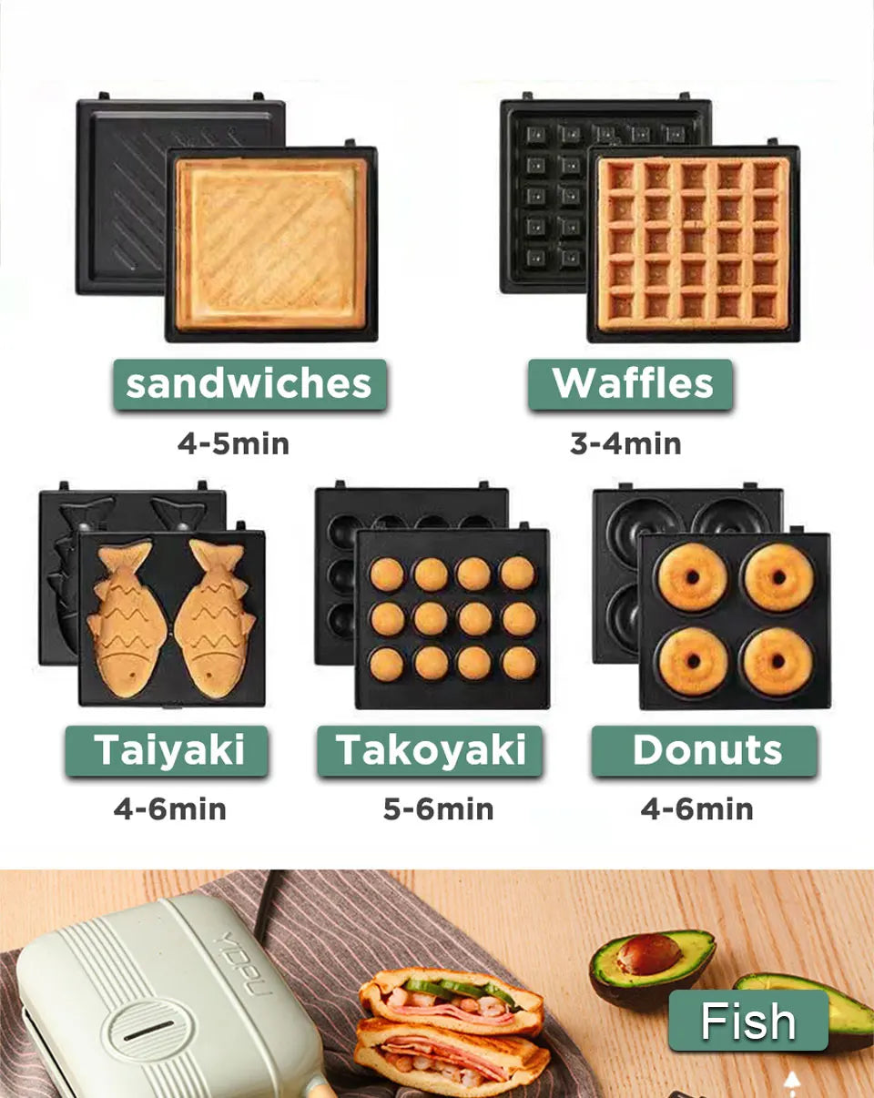 Mini Sandwich Maker Breakfast Machine Multi Cooker Electric Toaster Oven Hot Plate Bread Pancake Waffle Donut Maker for Kitchen