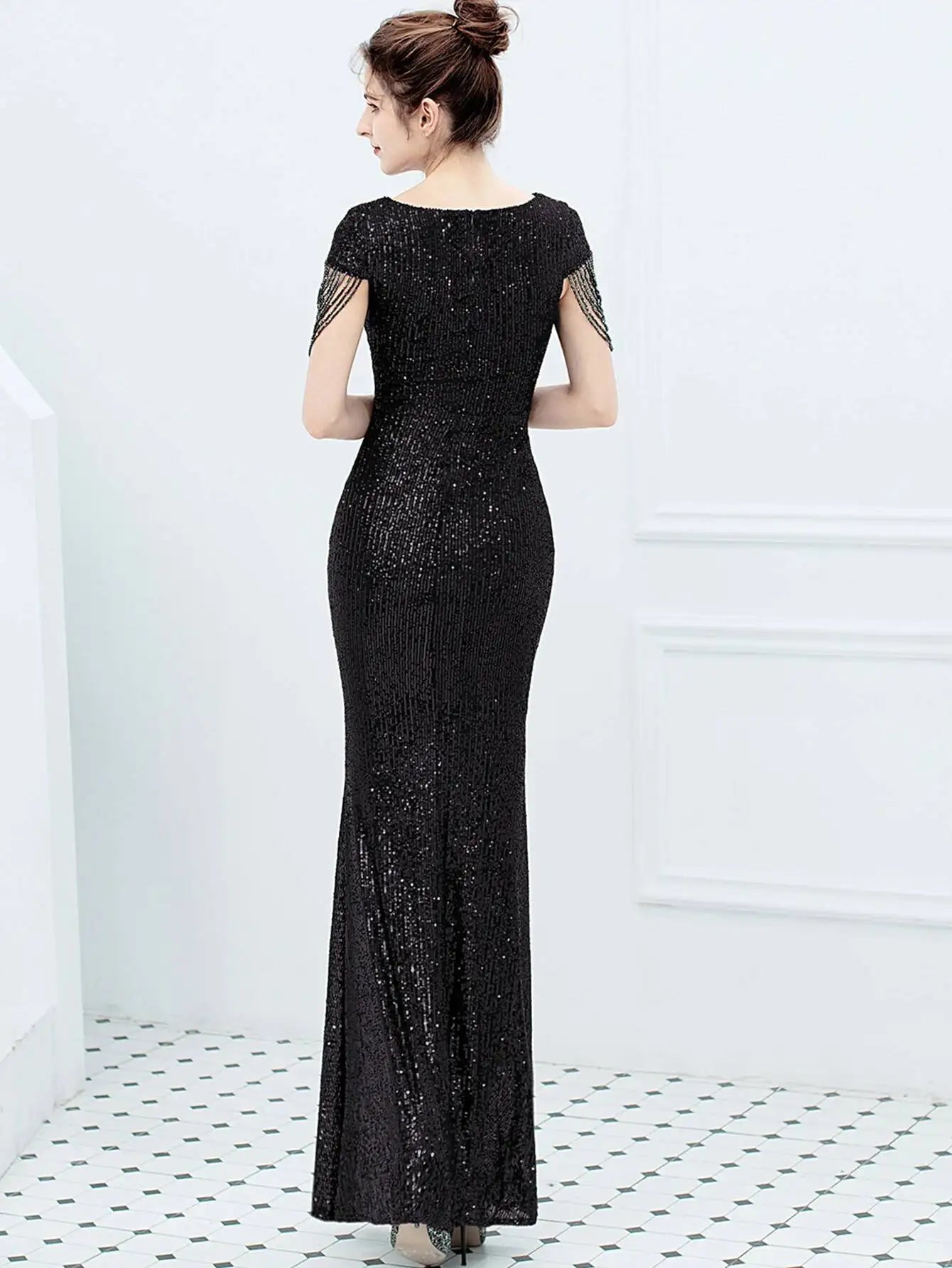 Sexy vintage maxi black sequin summer dress women 2025 elegant luxury birthday party long dresses fishtail evening dress vestido