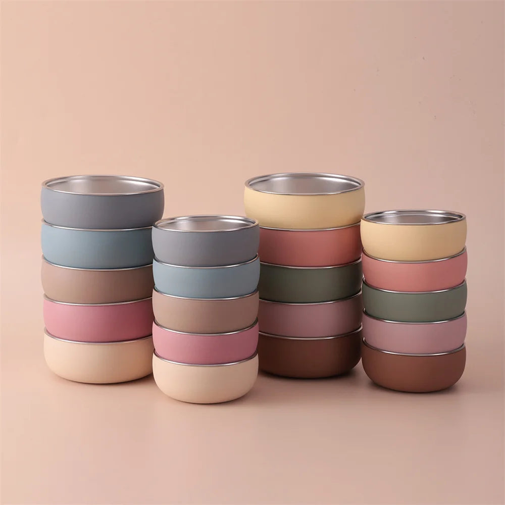2PCS Baby Feeding Set Stainless Steel Silicone Detachable Bowl Heat Resistant Food Dishes Plate BPA Free Children's Tableware