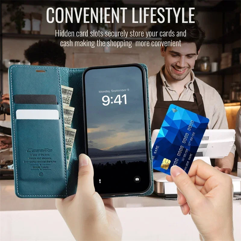 Magnetic Leather Wallet Card Phone Case For iPhone 17E 17 Air 16E 16 Pro Max 15 Plus 14 13 12 11 Flip Wireless Charging Cover