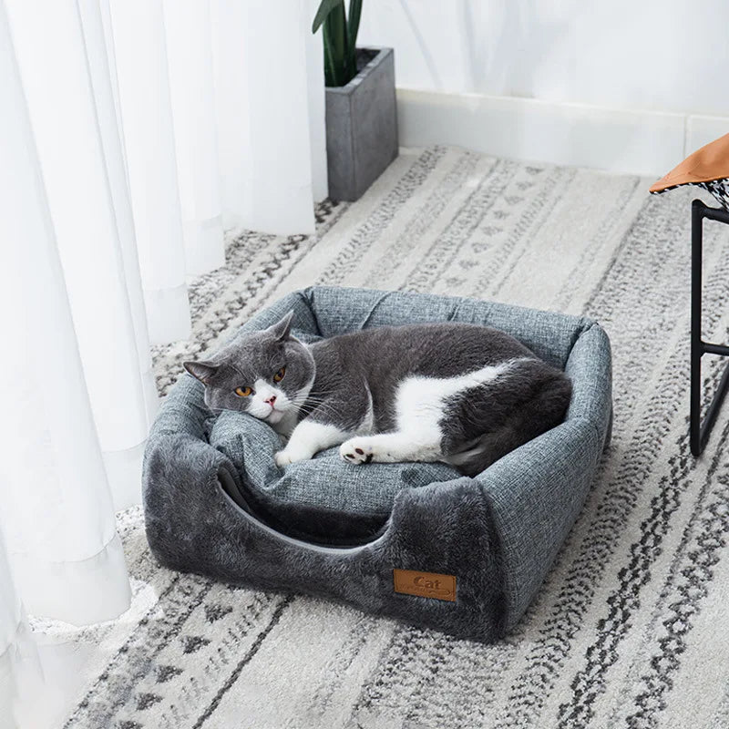 Enclosed Cat House - Winter Warm & Thickened Triangular Deep Sleep Pet Bed for Cats & Small Dogs | Cozy & Insulated Pet Shelter