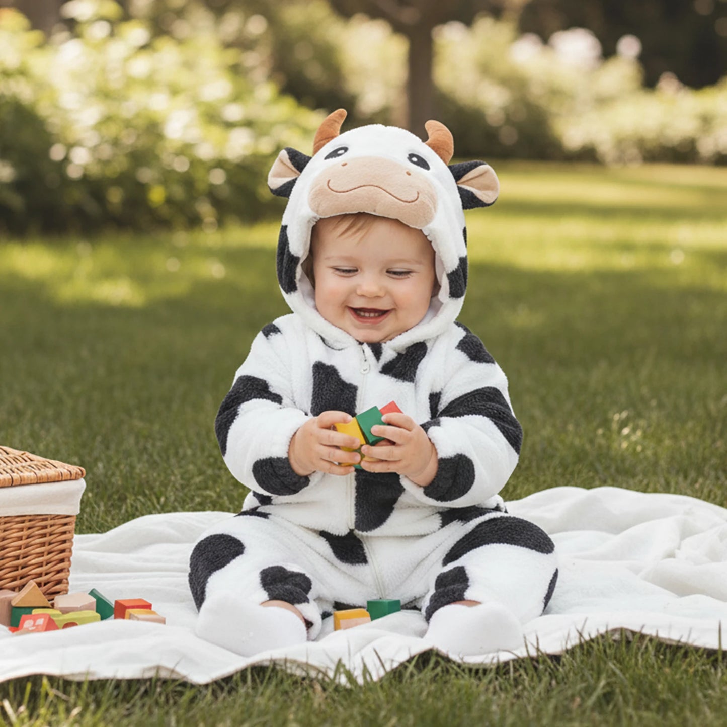 Halloween Costumes Baby Romper, Long Sleeve Hooded Fall Bodysuit Cow Cosplay Costume Halloween Clothes for Girls Boys