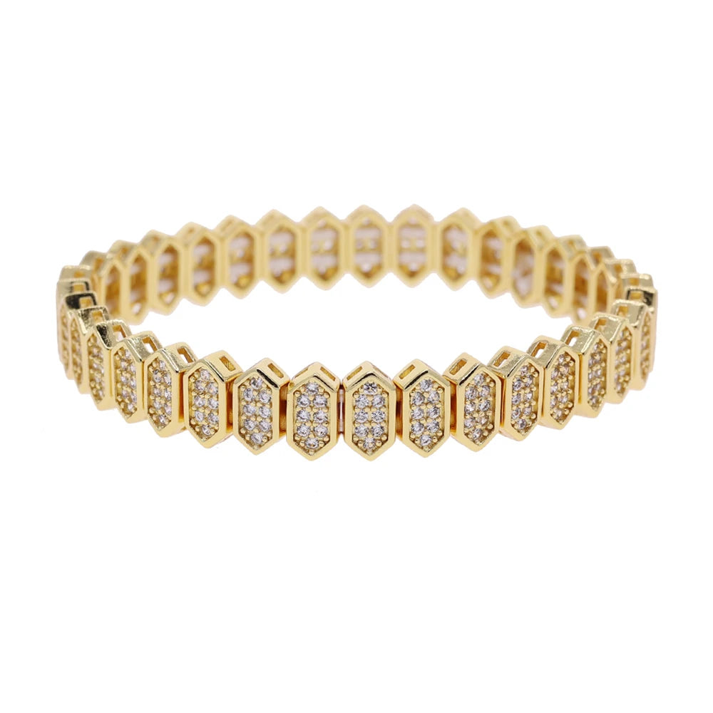 New Iced Out Bling CZ Geometric Stretchy Stretch Double Tennis Chain Bracelet Adjusted Size Bangle For Women Fashion Jewelry