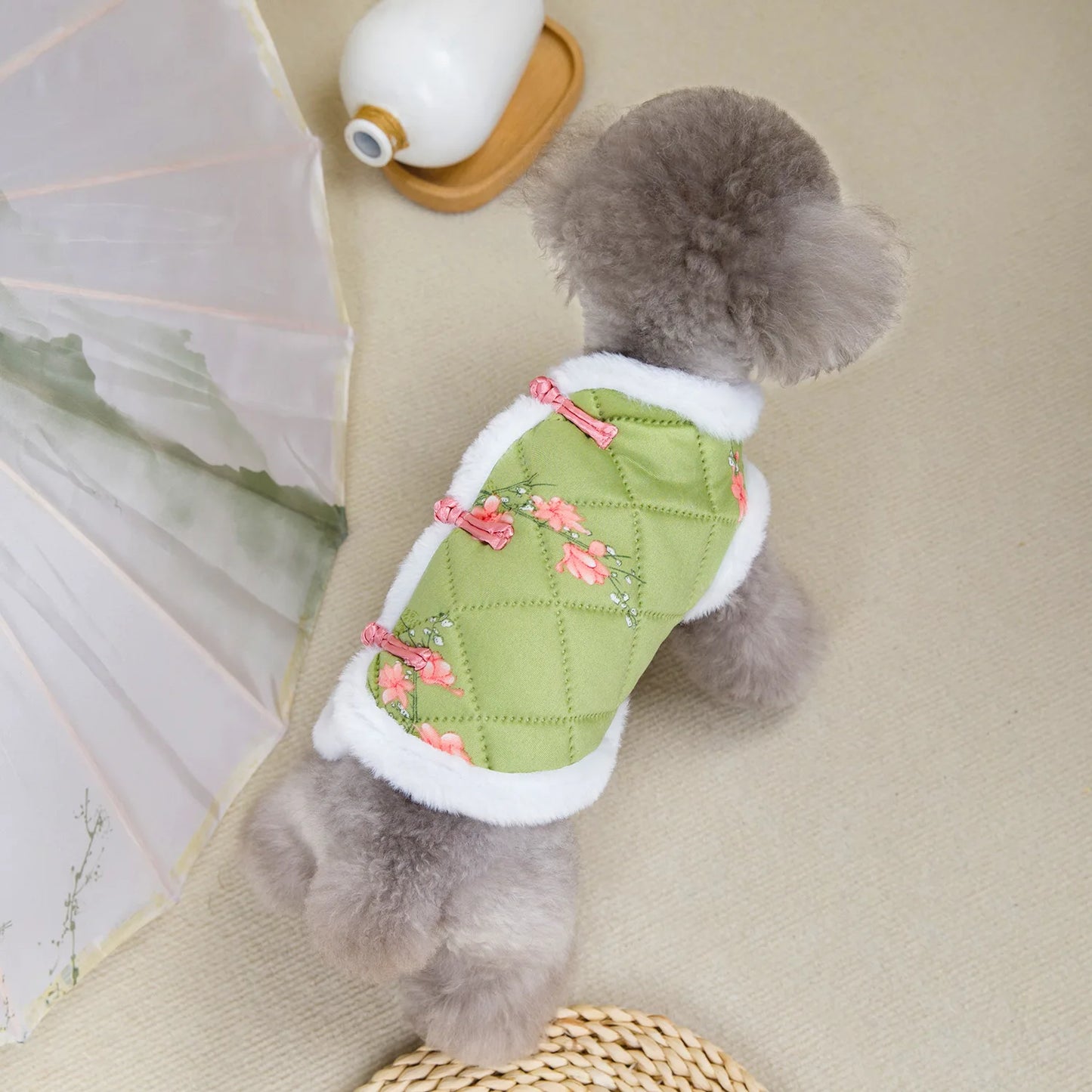 Vintage Pet Winter Warm Coat Puppy Clothes for Small and Medium Doggy Pomeranian Chihuahua Jacket With Flower Outdoor Clothing