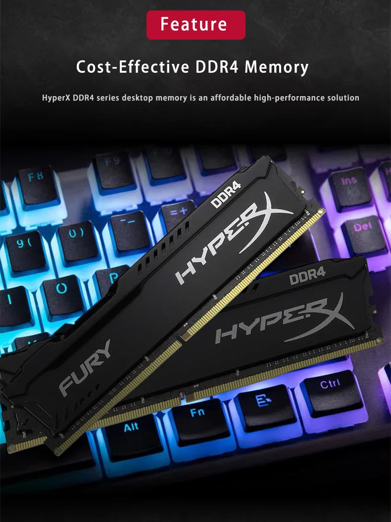 HyperX Fury DDR4 Ram 8GB 16GB 32GB 3600MHz 3200MHz 2666MHz 2400MHz 2133MHz DRAM DIMM 288Pin For Desktop Computer