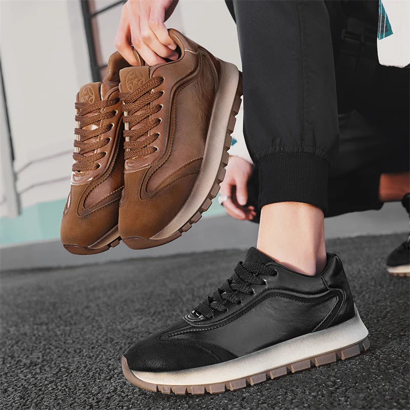Classic Leather Casual Sneakers for Men Comfortable Sport Shoes High Quality Platform Shoes Lace Up Anti Slip Men Athletic Shoes