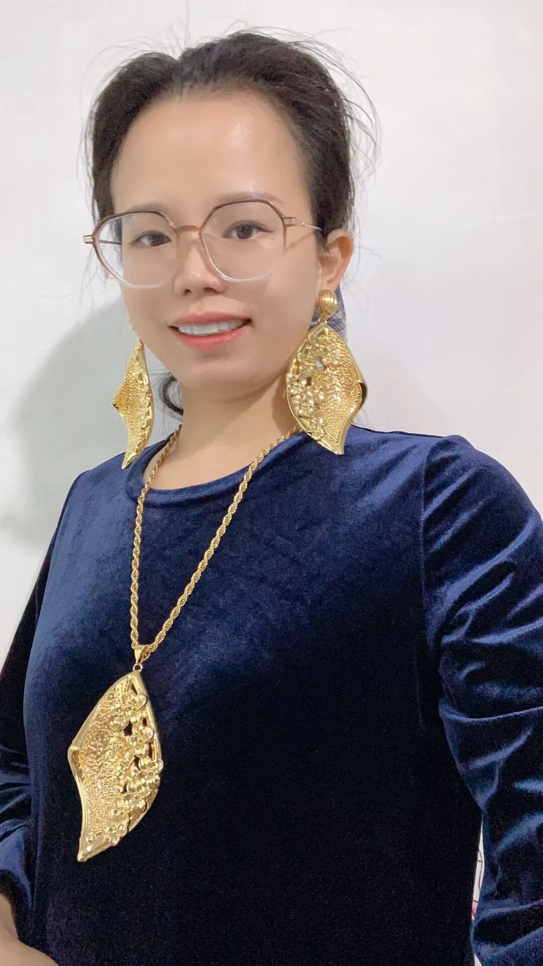 Hot Trendy Statement Earring & Necklace Set Chunky Gold Tone with Intricate Hollow Out Pattern | Women’s Bold Fashion Jewelry