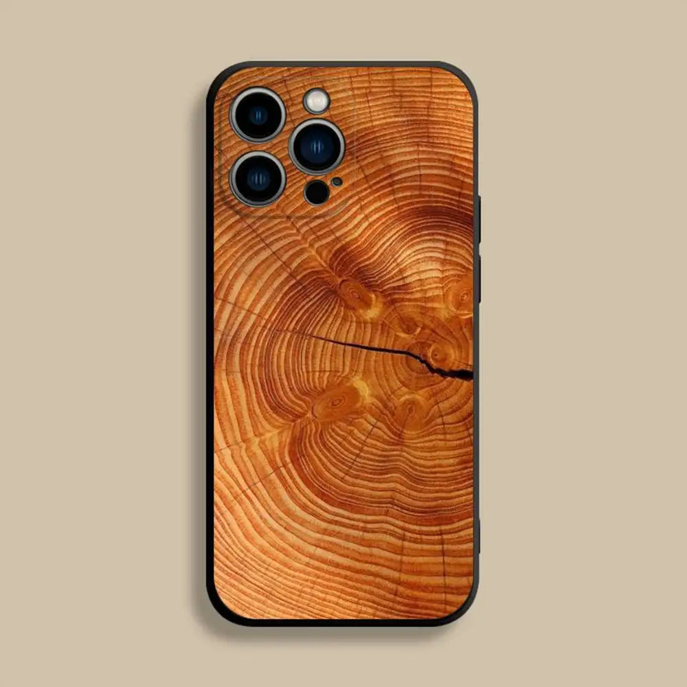 Natural Wood Phone Case For iPhone 17,16,15,14,13,12,Pro,Max,Plus,E,SE4,Air,Mini Black Soft Cover