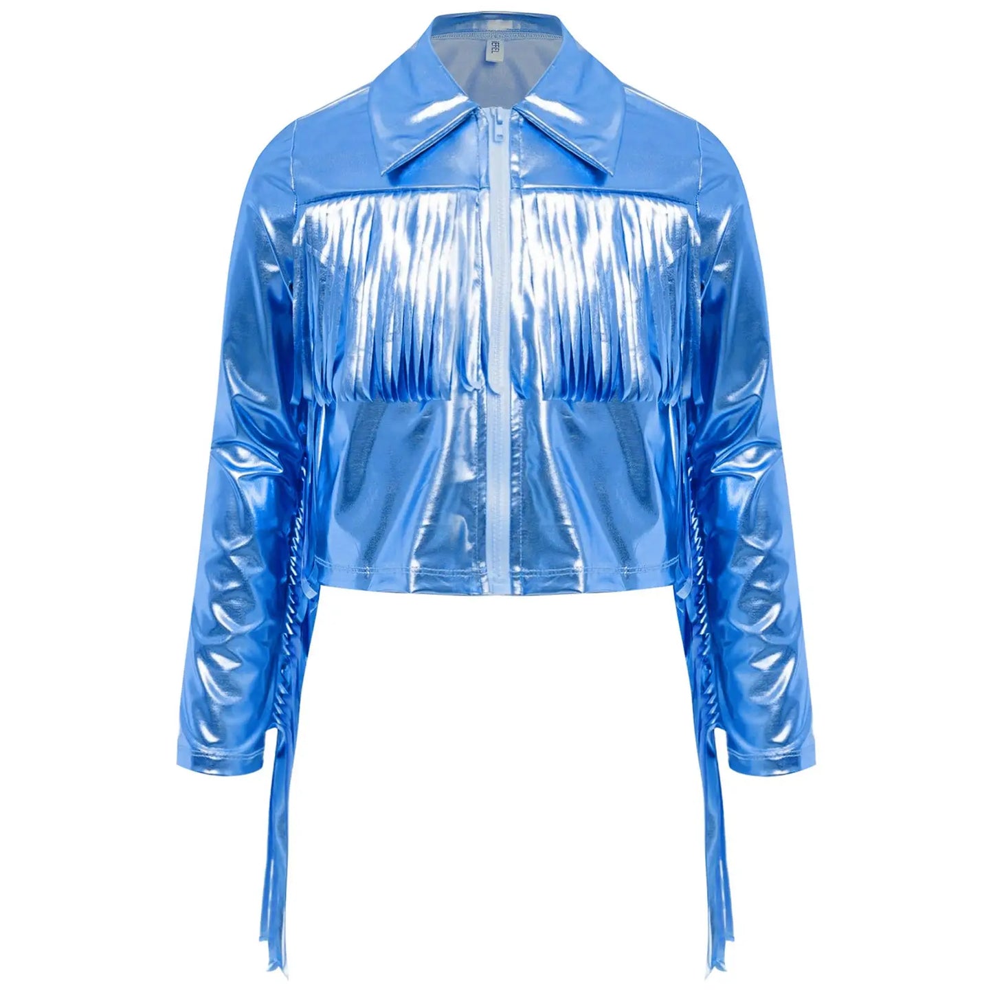 Girl's Tassels Jackets Streetwear Metallic Jazz Dance Costume Turn-Down Collar Childs Fashion Fringe Coats Jacket Party Jacket