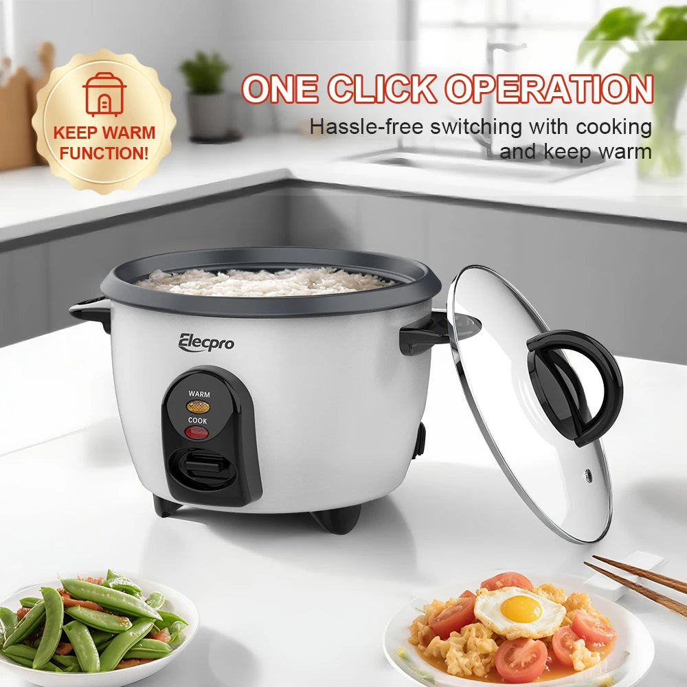 Elecpro Mini Rice Cooker 3 Cup Rice With Steamer, Portable Small Food Steamer, Removable Food Grade Non-Stick Inner Pot