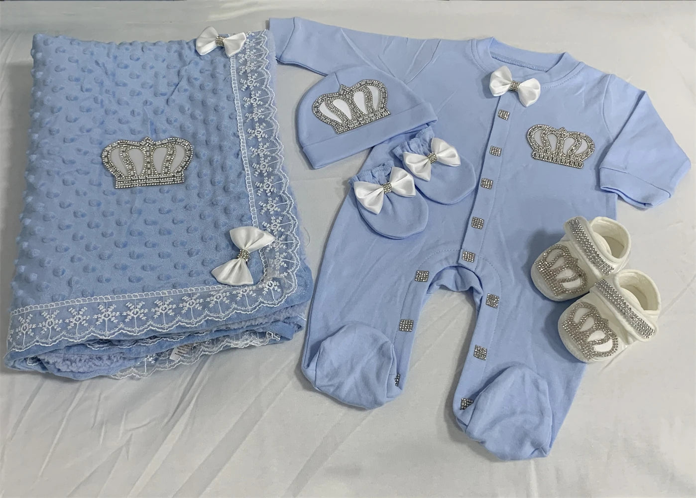 5pcs Baby Girl Outfits Set Welcome Home Hosptial Infant Receiving Blanket Pillow Bed Hat Mittens Romper Set