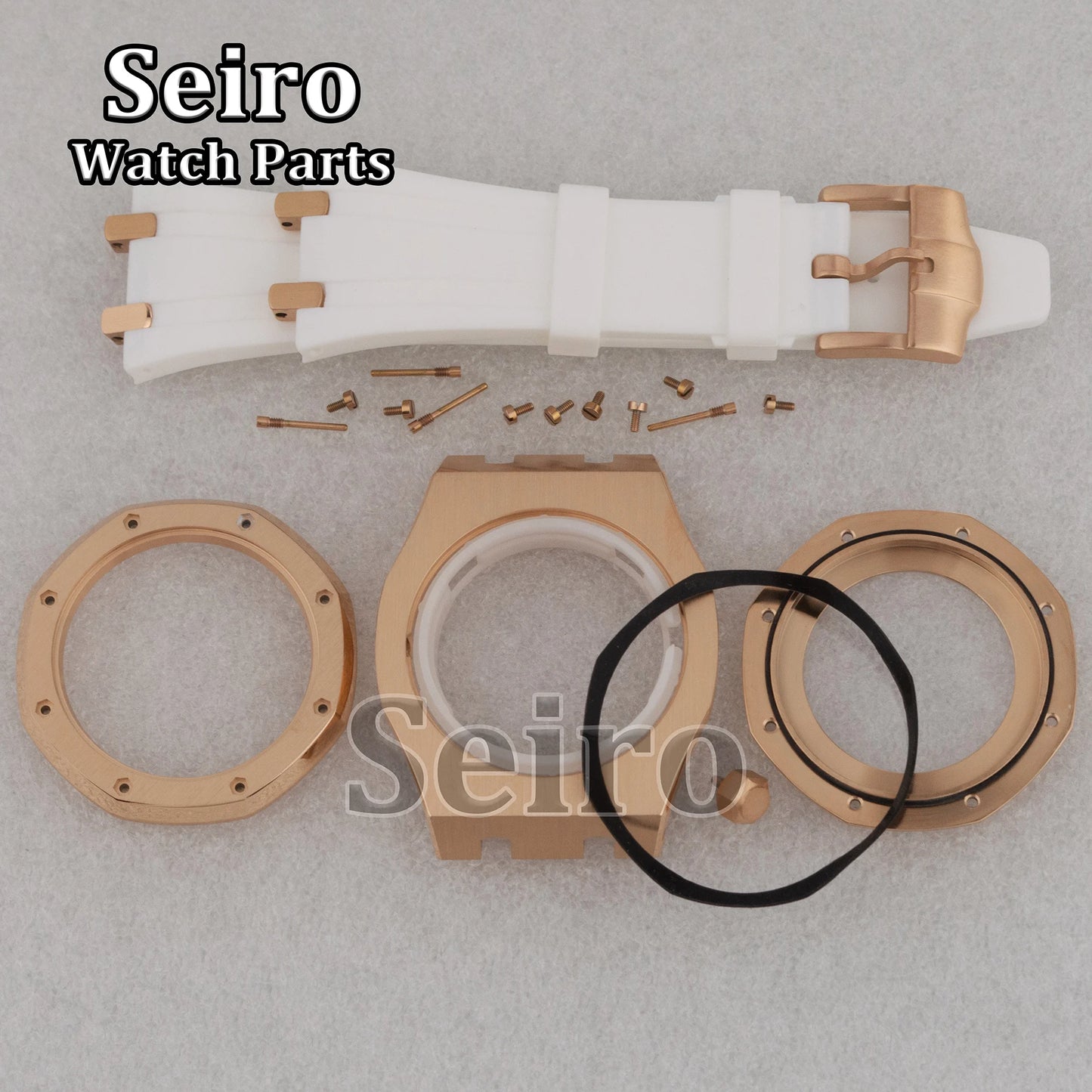 42mm Octagon Watch Case Rubber Strap Sapphire Crystal 10bar for 31.8mm Dial Royal Oak NH35 NH36 Movement Watch Modified Parts