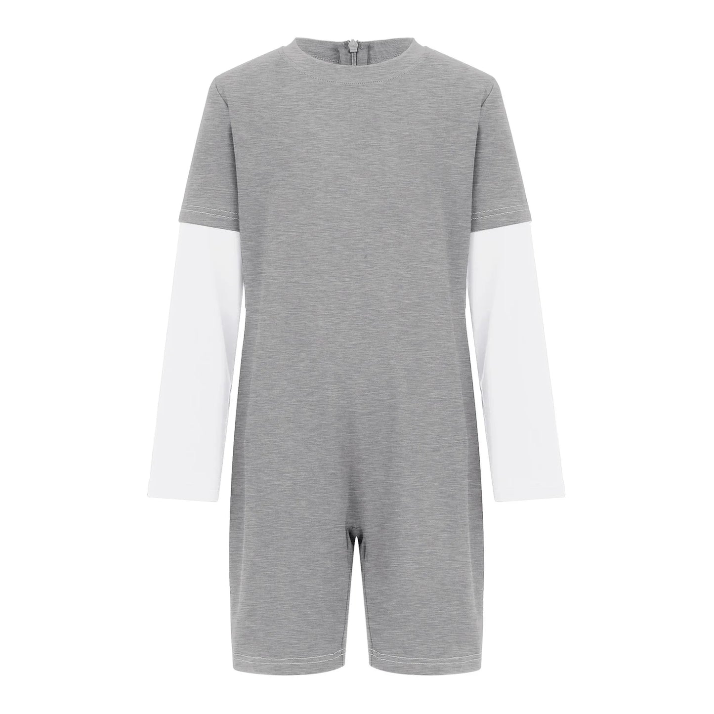 Children Special Needs Adaptive Clothing Solid Color Long Sleeve Zipper Back Jumpsuit Cotton Rompers Workout Sports Bodysuit