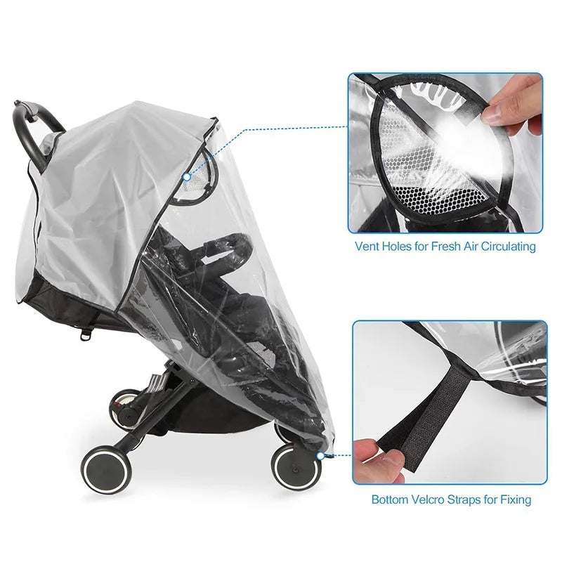 Baby Stroller Accessories Waterproof and Rainproof Cover Transparent Windproof and Dustproof Opened for Baby Stroller Raincoats