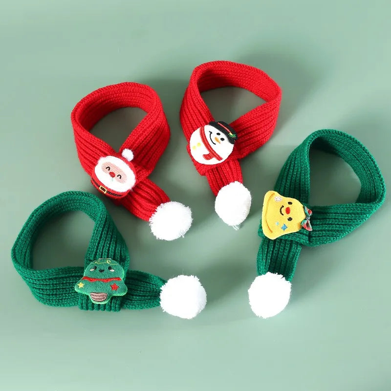 Christmas Cat Dog Scarf Hat Pet Wool Scarf Snowflake Ball Knitted Red and Green Bell Snowman Tree Cat Accessories