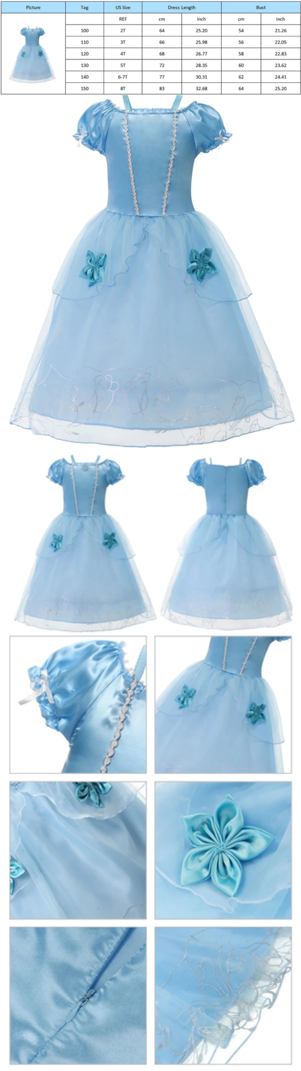 Halloween Birthday Dress Cinderella Snow White Aurora Rapunzel Princess Costume for Girls Kids 2-8Y
