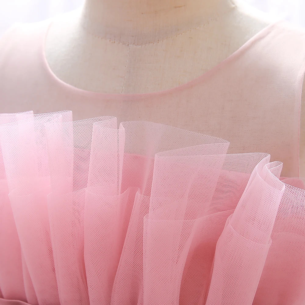 Bow Tulle Baby Baptism Dress For Girls Princess Costume Infant 1 Year Birthday Wedding Party Dresses Toddler Girl Summer Clothes