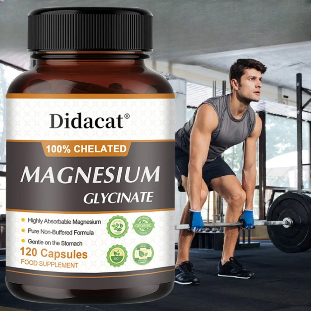 Chelated Magnesium Glycinate 500mg, Supports Muscle, Heart, and Nerve Health, Nutritional Supplement, 120 Capsules