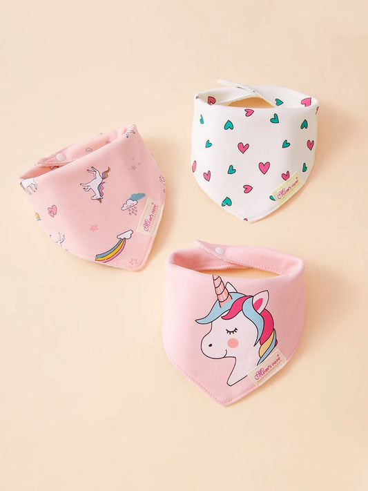 3Pcs Baby Feeding Bib Made of Cotton Mouth Water Towel Double-layer Soft Comfortable Adjustable Size Sccessories 0-3 Y