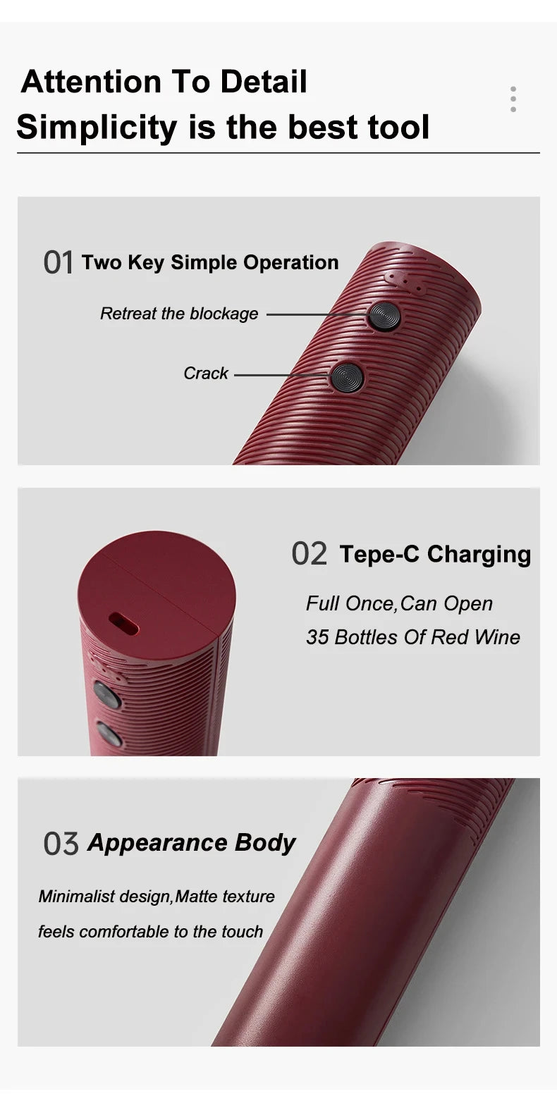 HOMEFISH Electric Wine Bottle Opener Automatic Red Wine Corkscrew Rechargeable Wine Opener One-click Button Wine Tools
