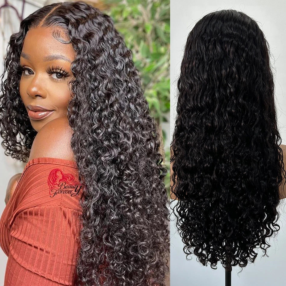 100% Human Hair Wet And Wavy HD Lace Frontal Wigs 250 Density Pull And Go Deep Curly Wave 13x4 HD Lace Frontal Drawstring Wigs