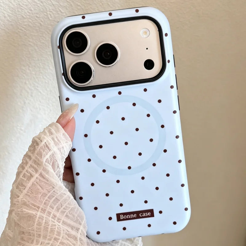 Korean Style Simple Polka Dot Magnetic Soft Phone Case For Magsafe IPhone 17 16 15 14 13 12 Pro Max Shockproof Protective Cover