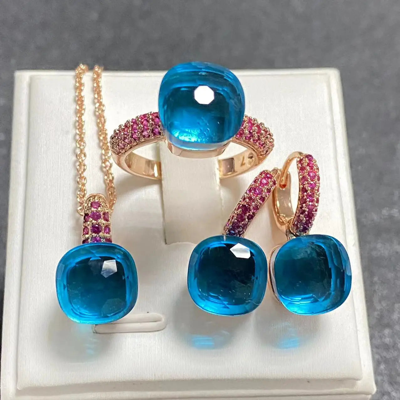 3Pcs/Set Women's Fashion Jewelry Gift Set - Rose Gold Plated Ring Earrings Necklace with Inlay Purple Zircon Crystal