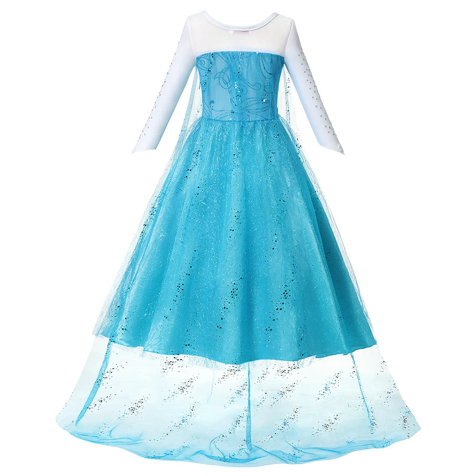 Halloween Birthday Carnival Princess Costume Dress Elsa Anna Snow White Aurora Moana Rapunzel Mermaid Belle for Girls 2-8Y