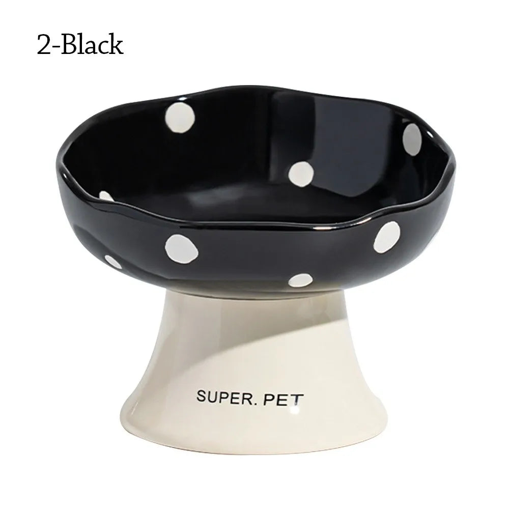 Ceramic Neck Protection Pet Bowl High Feet Slanted Mouth Mushroom Cat Bowl Anti-black Chin Anti-knockover Pet Food Bowl
