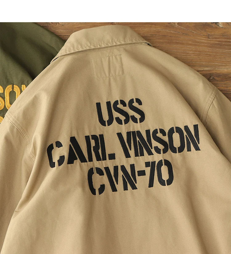 Autumn New American Retro Twill Embroidery Cargo Deck Jacket Men's Fashion 100% Cotton Washed Multi-pockets Casual Loose Coat