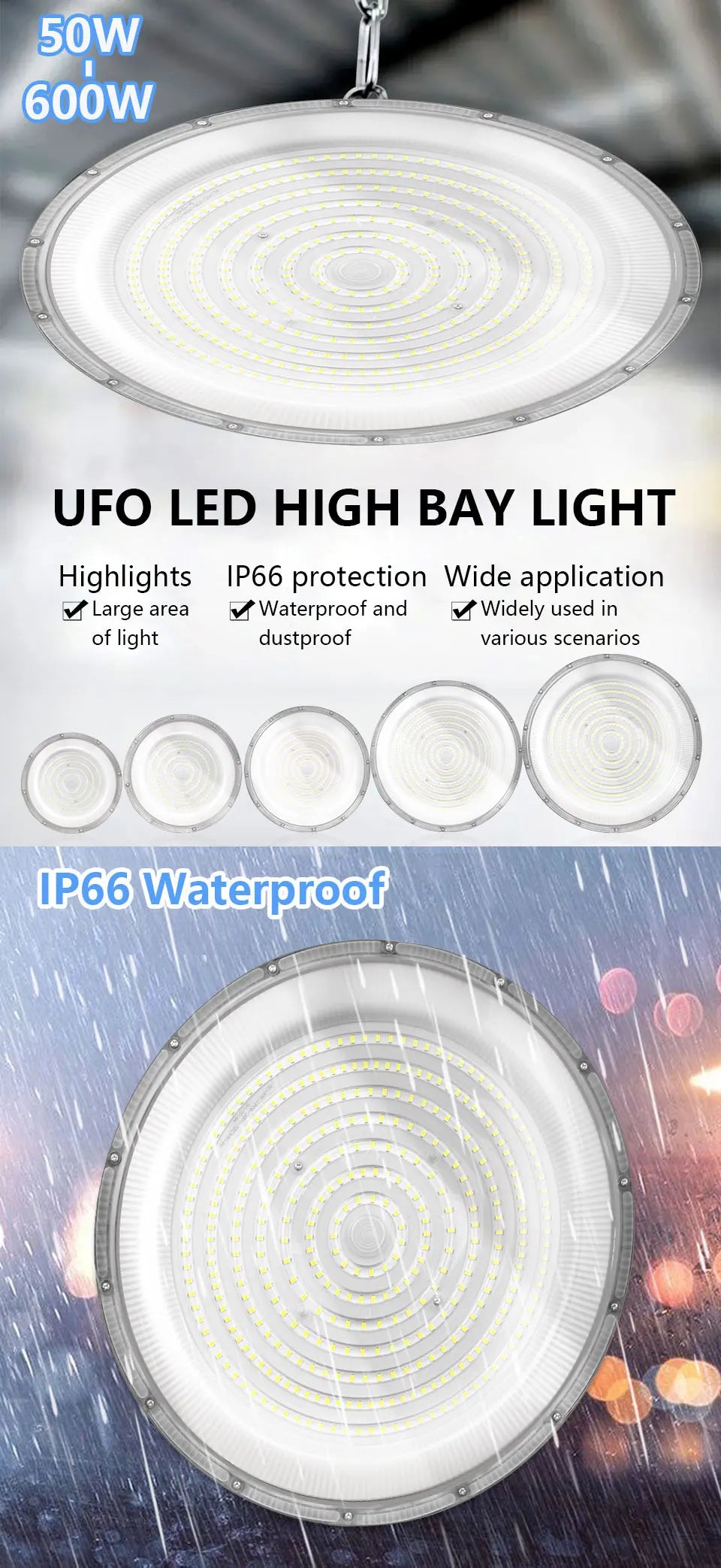 LED UFO High Bay AC85-265V 50W-600W Industrial Lighting Ceiling Light Market Warehouse Garage Gym Factory Sewing Machine Light
