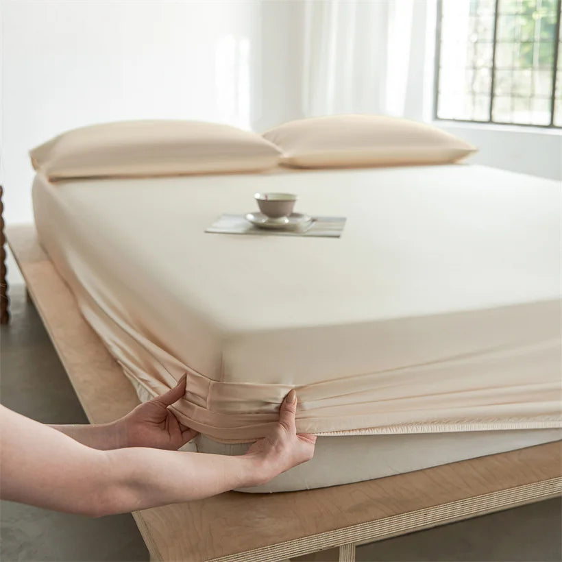 Pure Natural Mulberry Silk Fitted Sheet with All Around Elastic Band Soft Silky Breathable Mattress Cover Luxury Anti-Slip Sheet