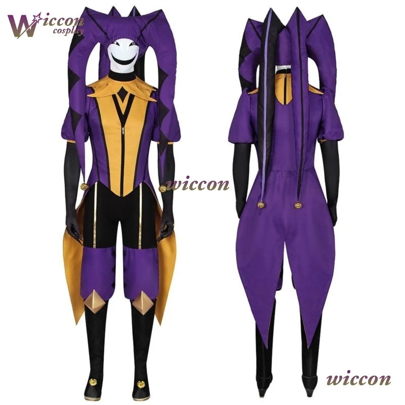 Uhah// The Freak Circus-Jester Cosplay Purple Clown Outfit Costume Game 2026 Halloween Horror Mens Roleplay Clothing Mask Hat