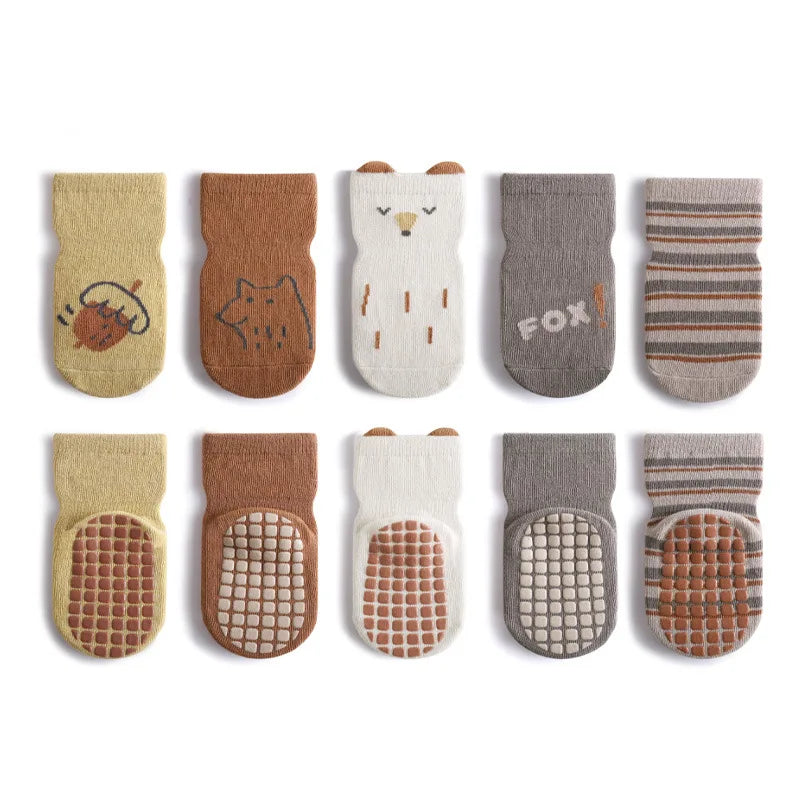 5 Pairs/Lot Autumn Baby Toddler Anti-slip Socks Children's Cartoon Indoor Playing Floor Socks 0-5Y