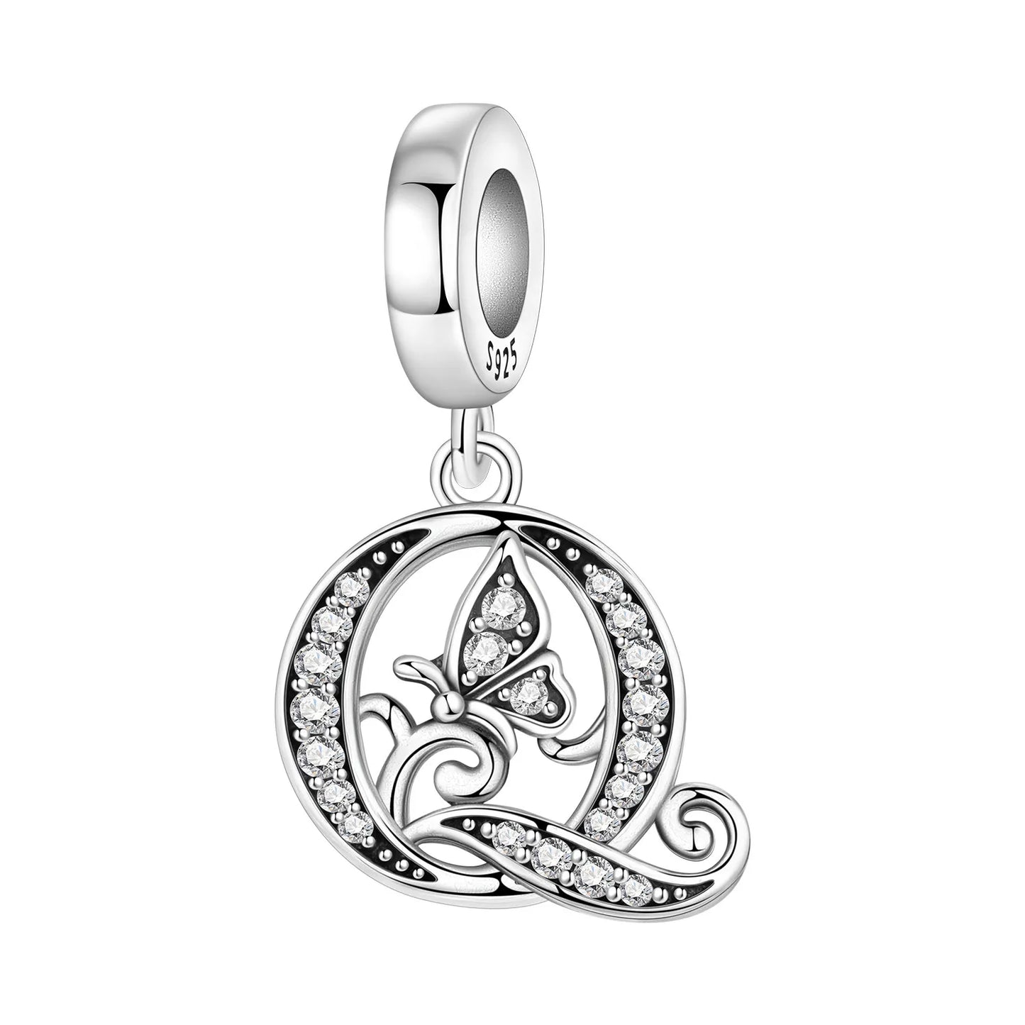 2026 New 925 Sterling Silver Zircon Scroll Grass Pattern 26 Letter Bead Charms for Women Fit DIY Bracelet Necklace Jewelry Gift