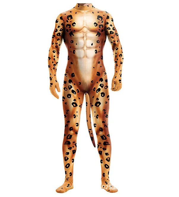 Halloween Costume  Adult Mens Wild Animal Cosplay Costume Full Cover 3D Print Beast Petsuit Jumpsuit Bodysuit Tail